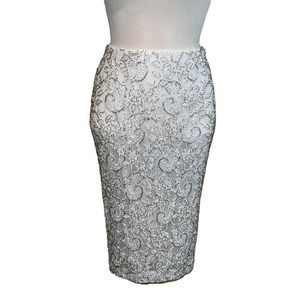 Vicky Tiel Couture White Beaded Skirt Size 38